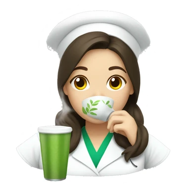 Brunette nurse drinking matcha sticker