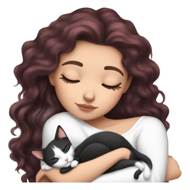 White girl ruby hair sleeping with black and white kitty sticker