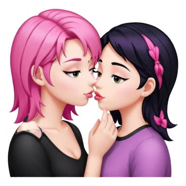 a pink hair girl kiss a girl with black hair sticker