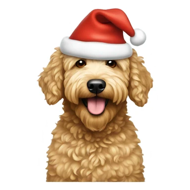 Golden doodle with a Santa hat sticker
