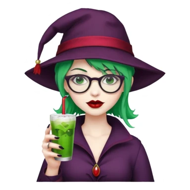 vampire green hair Drink holders with hat, wearing glasses, female sticker