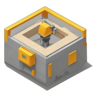 isometric hexagon solid outline border containing indoor creative factory woodworking metalworking people active working cnc machine tools simple clean industrial makerspace concrete #edc31b  sticker