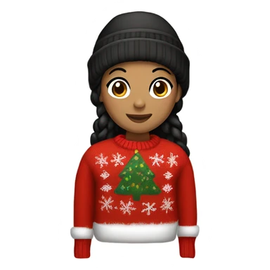 Red Christmas sweater on tan woman with black hair and a beanie  sticker