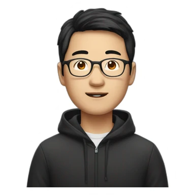 A mature Chinese boy with black hair and eyeglasses wearing black hoodie sticker