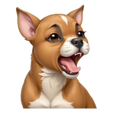 Cinematic Cute Yawning Fawn Boxer Portrait Emoji, Head tilted slightly with a dramatic, wide-open yawn, showcasing a short fawn coat with a crisp white muzzle and chest, floppy ears slightly drooping, round brown eyes barely open in drowsy contentment, Simplified yet irresistibly adorable features, highly detailed, glowing with a soft, cozy glow, high shine, relaxed yet expressive, stylized with a touch of whimsy, bright and endearing, soft glowing outline, capturing the essence of a sleepy yet affectionate guardian, so drowsy it feels like it could stretch right out of the screen and curl up for a nap! sticker