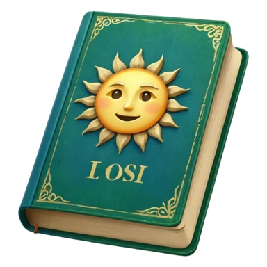 green and blue book with a sun symbol on it sticker