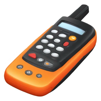 black walkie talkie with red-orange button on side sticker