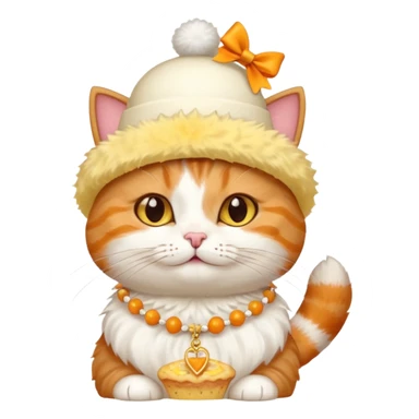 cat wearing a creamy cake hat with fun necklace around his neck and a yellow bow in the middle sticker