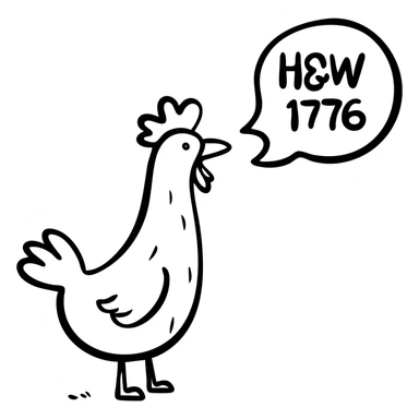 shouting yellow long neck chicken with the words 'JW 1776' in a speech bubble sticker