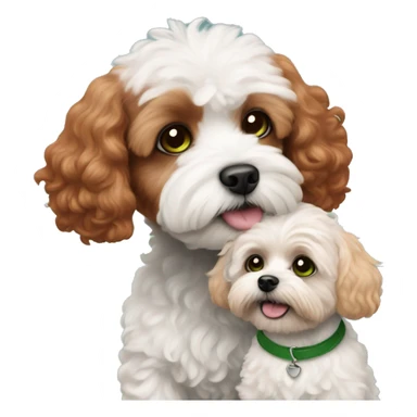 red haired girl with green eyes with her black land white Maltipoo dog sticker