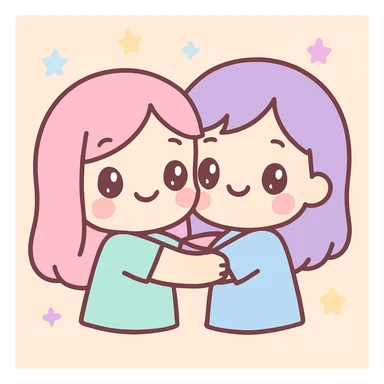 two best friends hugging, kawaii style, pastel colors sticker