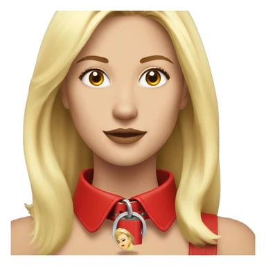 Put a Red leather dog collar on a blond white human female with medium length hair sticker