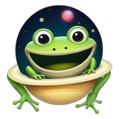 planet Saturn with a cartoon beaming frog face with smiling eyes sticker