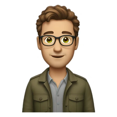 guy with glasses, brown-haired ecologist, thick eyebrows green eyes sticker