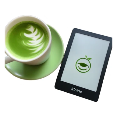 kindle ereader next to a matcha latte sticker