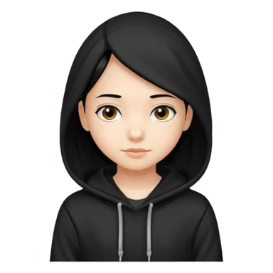 후드티 입은 초딩여자 아이.후드 안 씀. 검은색 후드티와 검은 머리.  sticker