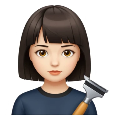 A short haired girl (a lob haircut) cutting her bangs sticker