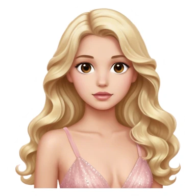 blonde model, brown eyes, long wavy hair, oscars red carpet, light pink glittery gown sticker
