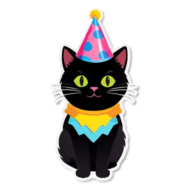Black cat with party hat sticker