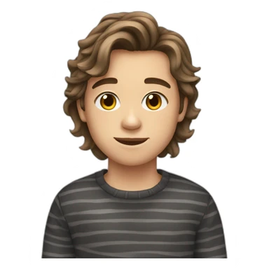 teenager boy brown long wavy hair and dark gray striped sweater sticker