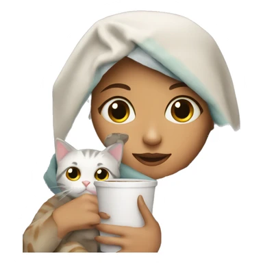 Girl with her cat and a blanket drinking coffee sticker