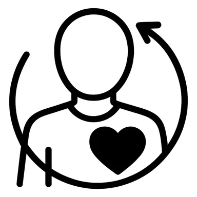 icon for chronic illness, person with a heart and a looping arrow to indicate ongoing care sticker