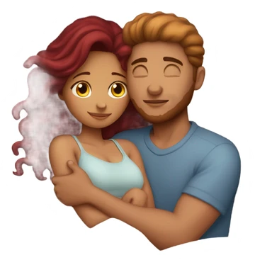Burgundy haired girl and boyfriend cuddling in bed sticker