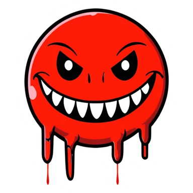Evil smiley face with sharp teeth and blood dripping down, horror themed sticker