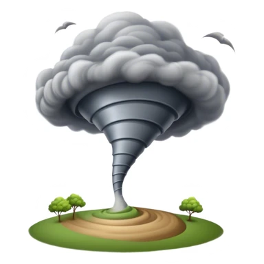 Cinematic Realistic Tornado Emoji, Spiraling fiercely, with dark swirling clouds that twist and stretch downward in a funnel shape. The winds whip up debris as the tornado roars across the landscape, leaving a trail of awe and fear. Soft glowing outline, capturing the essence of wild force and unpredictable power in a mighty tornado! sticker