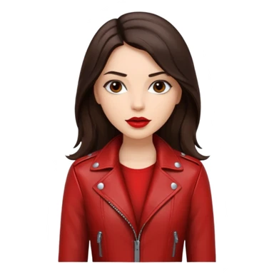 brunette with long hair in cuir jacket with red lips and black brown eyes sticker