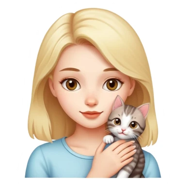 Beautiful girl celebrates birthday with kitten sticker