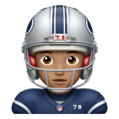 football player wearing white, silver, navy blue colors, and helmet should say 784 sticker