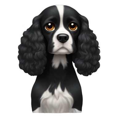 Small completely black king spaniel with black fur on his whole face and white fur on chest sticker
