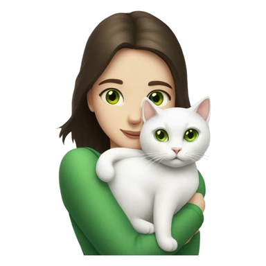 A white cat in the arms of a brunette girl with green eyes sticker