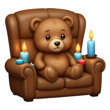 Cozy teddy bear watching tv on couch with candles on sticker