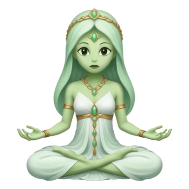 a Reptilian alien woman,in meditation, white dress like a priestess sticker