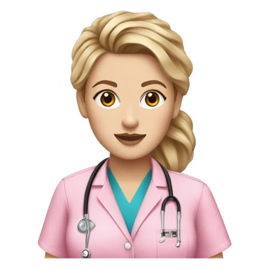 Nurse ,white woman, brown messy bun,pink scrubs ,Louis Vuitton bag  sticker