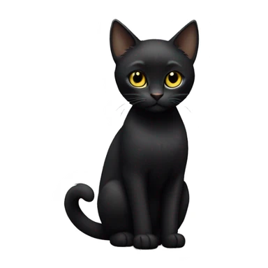 Petite, solid black cat with sleek short fur, light yellow eyes, and small black tufts of pointed hairs at the very tips of he ears only, blending in with her black fur. Full body, no white markings sticker