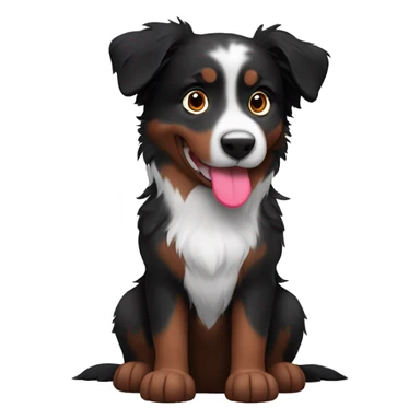 Small black australian shepherd dog with huge maroon heart sticker