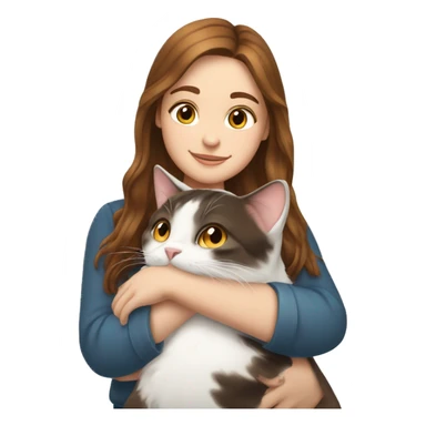 Brown hair white girl hug calico cat sticker