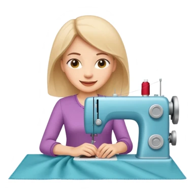 cheerful woman sewing fabric on a sewing machine sticker