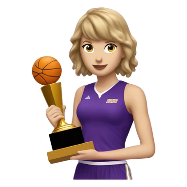 Taylor Swift wearing purple basketball uniform holding trophy sticker