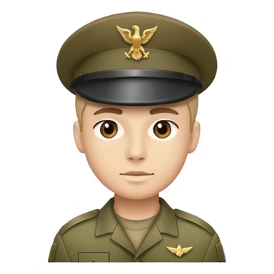 soldier wearing a military cap, showing the front face and cap sticker