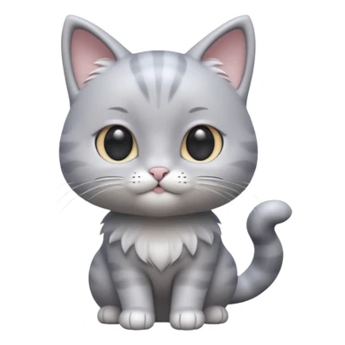 A 3D cartoon silver-gray Cute cat with smooth skin, gentle expression, elegant pastel lighting, cinematic Memoji rendering. full body or half body. sticker
