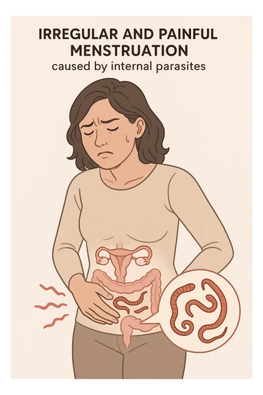 Donna con ciclo irregolare e doloroso a causa dei parassiti in italiano sticker