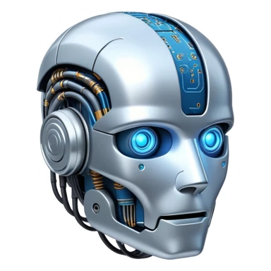 robot head with digital brain, AI sticker