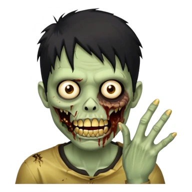 cabelo liso desordenado negro homen con aparencia de zombi y que haga un gesto mostrando los dientes de oro que se agarre la boca con la mano sticker