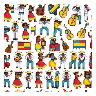 Colombian salsa musicians with instruments and dancers in vibrant colors sticker