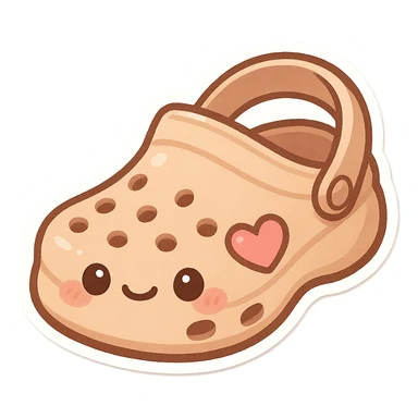 chibi sticker-style croc shoe with a heart accent, cute and exaggerated sticker