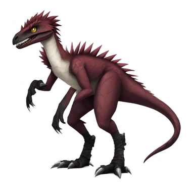 Maroon edgy badass modern sexy handsome punk velociraptor-dragon-Digimon, with black spiky mane, full body sticker